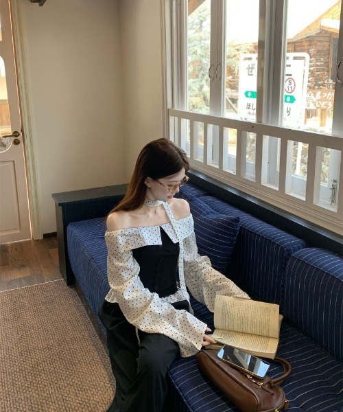 tシャツ オフショルダー長袖シャツ 黒クロップビスチェ トップス