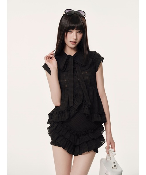 andwang Tiered Frill Bloomers ミニスカート 黒 スカート ANDWANG Tiered Frill Bloomers BLK M ANDWANG スカート