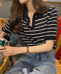 MAISON DE THERESE ポロシャツ ポロ ニットボーダー半袖
