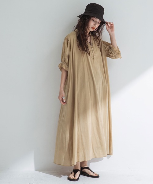 シャンハイタン　上海灘　ロングワンピース　サイズ8 bohmal ワンピース 「高身長サイズ有」インド綿スキッパーロング
