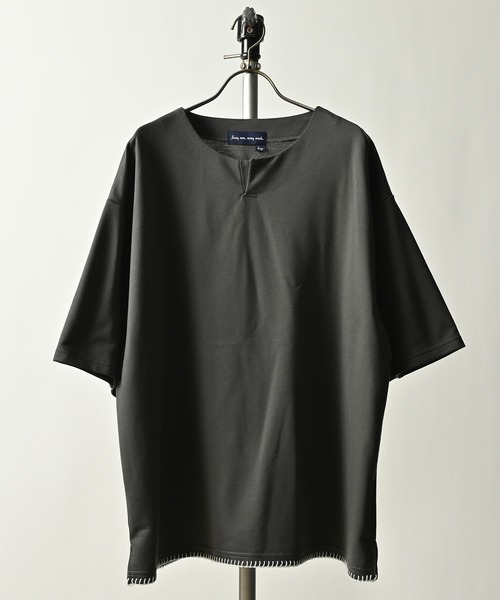 メタルフック キーネック Tシャツ 長袖 半袖 韓国 メンズ cr7822 Many men, many minds. tシャツ men mind/ブランケットステッチ