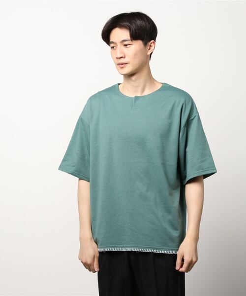 メタルフック キーネック Tシャツ 長袖 半袖 韓国 メンズ nr7822 Many men, many minds. tシャツ men mind/ブランケットステッチ