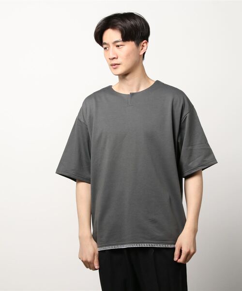 メタルフック キーネック Tシャツ 長袖 半袖 韓国 メンズ nr7822 Many men, many minds. tシャツ men mind/ブランケットステッチ