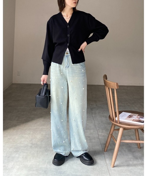 She's Closet カーディガン ボリュームスリーブショート丈Vネック