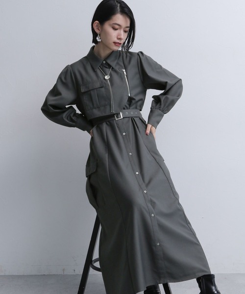 ワンピース シャツワンピース カーゴライクジップワンピース(HARE  