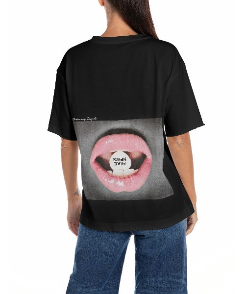 tシャツ FAKE NEWSプリントジャージーTシャツ レディース