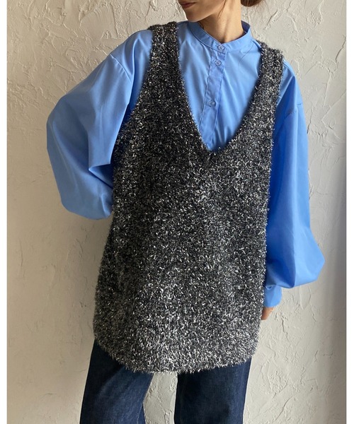 She's Closet ベスト ジレ オーバーサイズ深Vネックロング丈