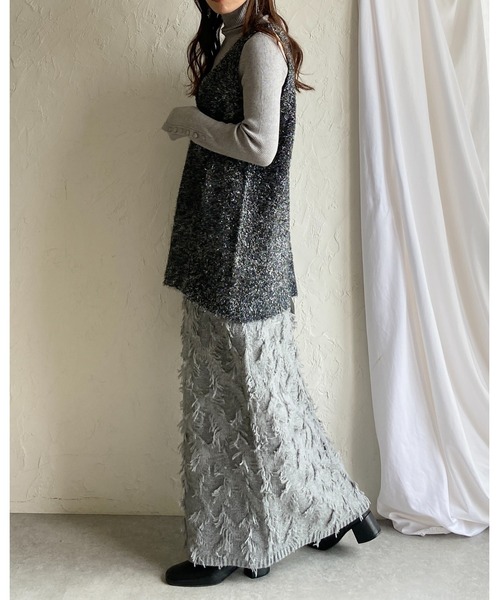 ベスト ジレ ラメニット ベスト レディース She's Closet ベスト ジレ オーバーサイズ深Vネックロング丈