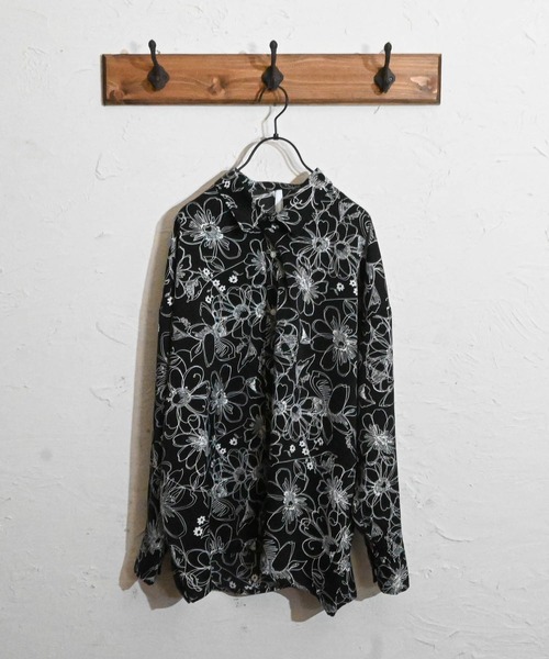 メンズ 総柄シャツ ドロップショルダー ダメージ風 Y03410 Anytime Songs シャツ 総柄ドロップショルダー LSシャツ メンズ