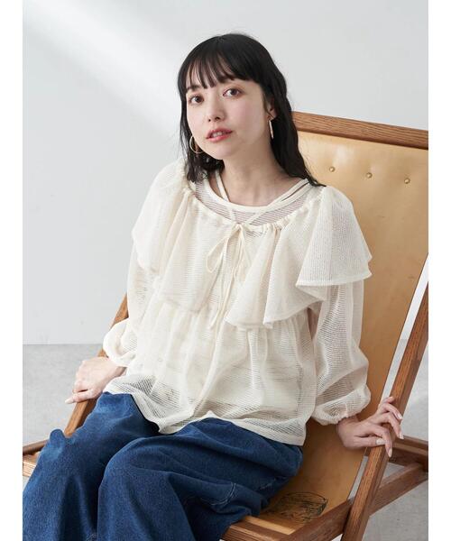 ブラウス シャツ FLOWER MICRO TOP レディース earth music&ecology ブラウス シャツ マルチwayカラーメッシュ