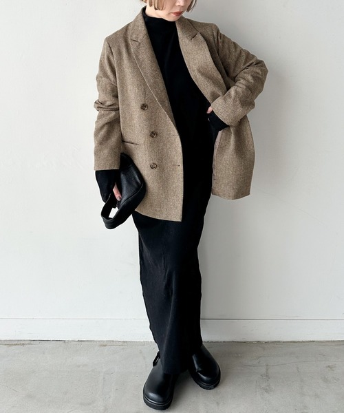 crewre ダブルテーラードジャケット モカ サイズ3 ジャケット テーラードジャケット ツイードダブルジャケット
