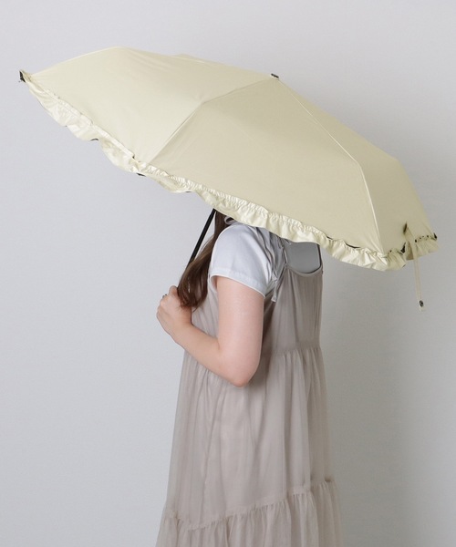 Lace Ladies 折りたたみ傘 メタリック ハンドル フリル付き 晴雨