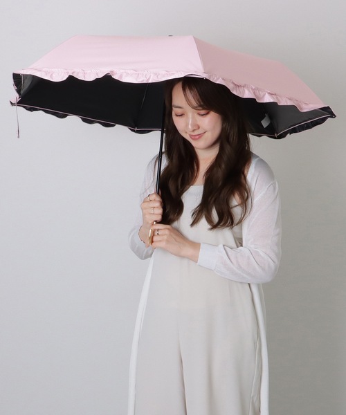 バーバリー　折りたたみ傘　晴雨兼用　フリル Lace Ladies 折りたたみ傘 メタリック ハンドル フリル付き 晴雨