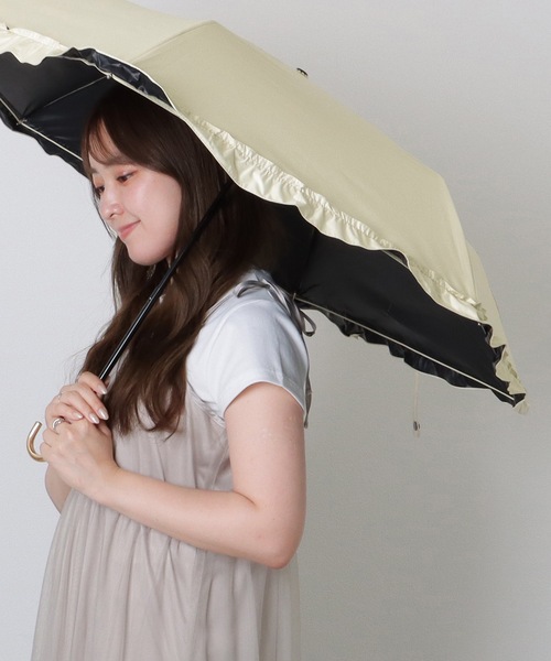 【新品タグ付き】晴雨兼用折りたたみ中傘 フリル　値下げ Lace Ladies 折りたたみ傘 メタリック ハンドル フリル付き 晴雨