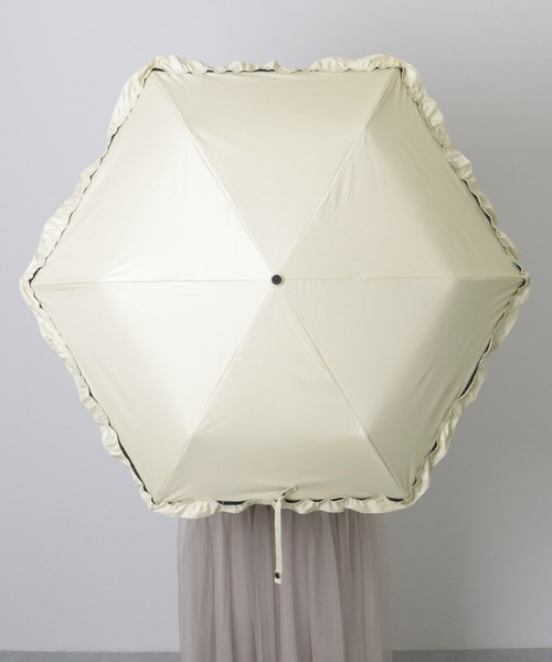 Lace Ladies 折りたたみ傘 メタリック ハンドル フリル付き 晴雨