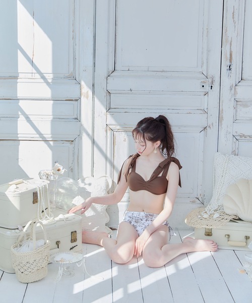 sugar nine 水着 トワルドジュイ柄 ショルダーリボンビキニ 2点セット