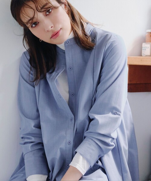 Tiaclasse ブラウス シャツ バンドカラーシャツチュニックブラウス