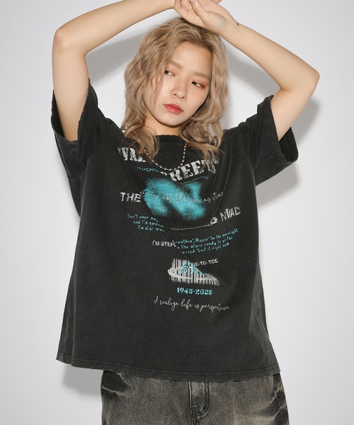 tシャツ ルーズシルエットマルチグラフィックヴィンテージ加工