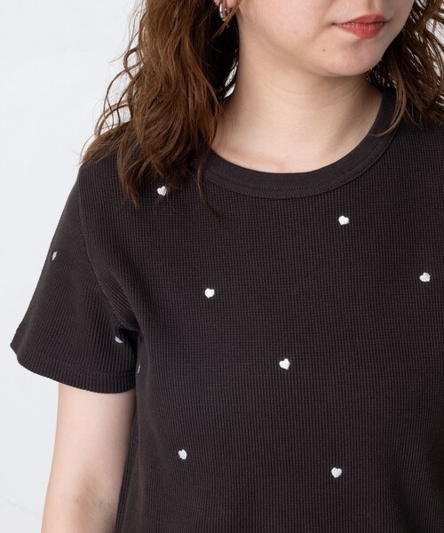 tシャツ Tシャツ ミニハート刺繍 ワッフルTシャツ レディース 