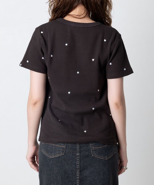 tシャツ Tシャツ ミニハート刺繍 ワッフルTシャツ レディース 