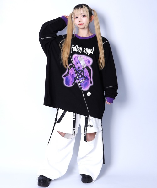 tシャツ fallen angel肩ZIPロンT レディース メンズ Amilige tシャツ fallen angel肩ZIPロンT レディース メンズ