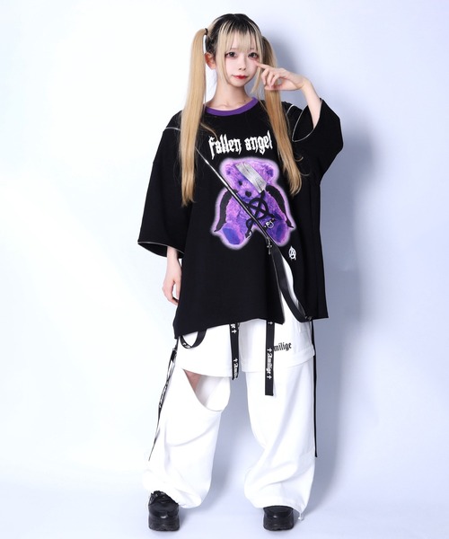 Amilige tシャツ fallen angel肩ZIPロンT レディース メンズ