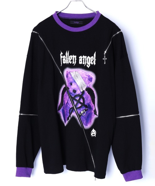Amilige tシャツ fallen angel肩ZIPロンT レディース メンズ