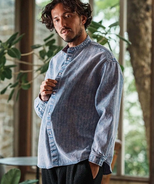 CAMBIO シャツ ms5915- Stripe Denim Hard Chemical Wash Band