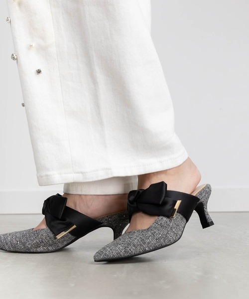 RANDA ビッグサテンリボンミュール ブラック L RANDA｜ビッグサテンリボンミュール | Rakuten Fashion(楽天