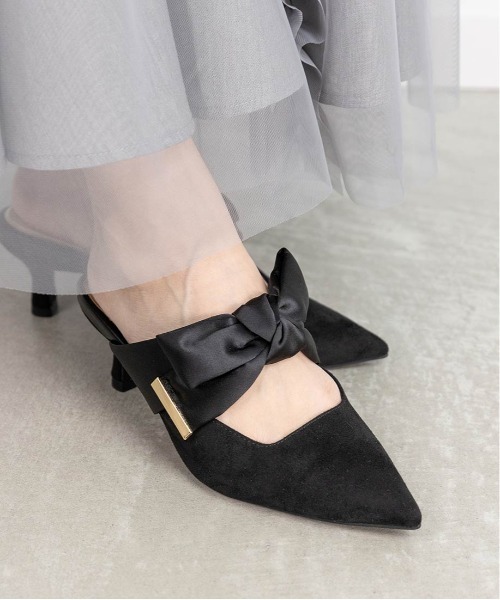 【新品】RANDA ビックサテンリボンミュール L ランダ RANDA ☆ ビッグサテンリボンミュール （WHITE） -靴
