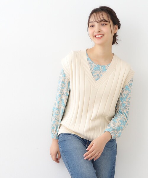 ベスト ジレ 太リブ編みVネックベスト レディース