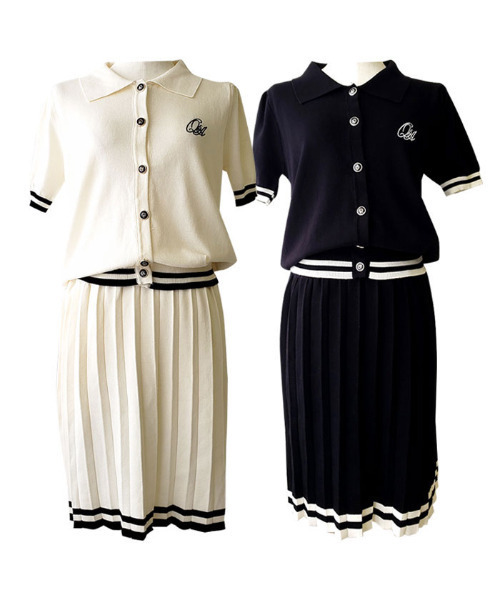 セットアップ ニットセットアップ カーディガン プリーツスカート 2点