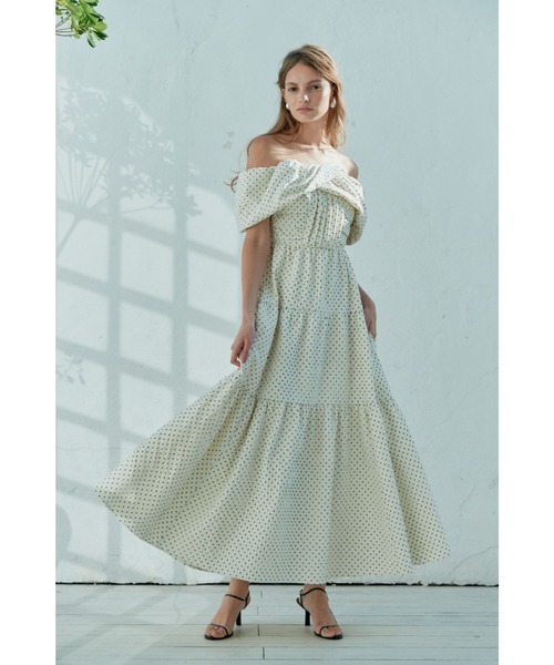 a 【美品】Estella.K エステラケー オフショルタイプライター Josie Long Dress オフショルタイプライターライクドレス