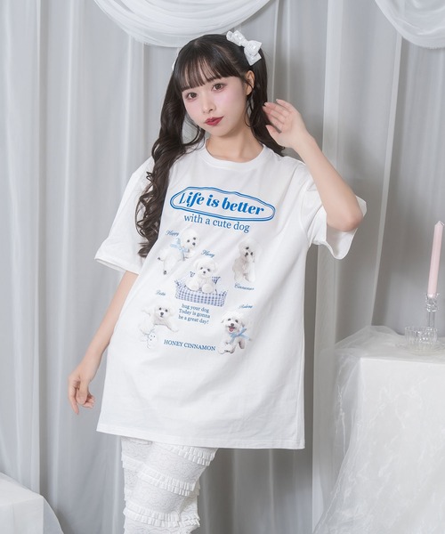 tシャツ white dog プリントTシャツ レディース