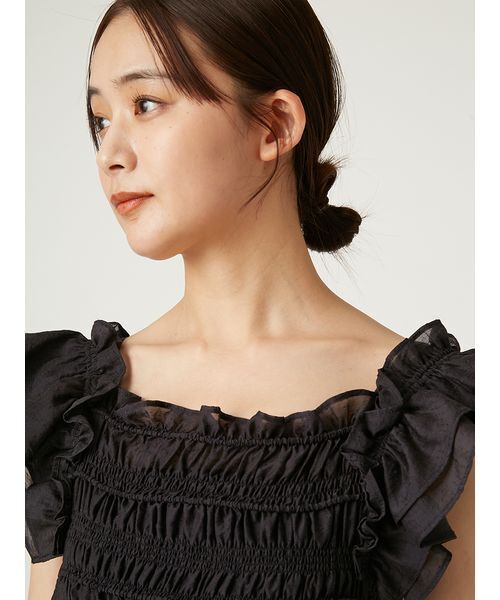 【FRAY I.D】シャーリングフリルブラウス＊ブラック＊新品タグ付き フレイ アイディー FRAY I.D フリルシャーリングデザイン