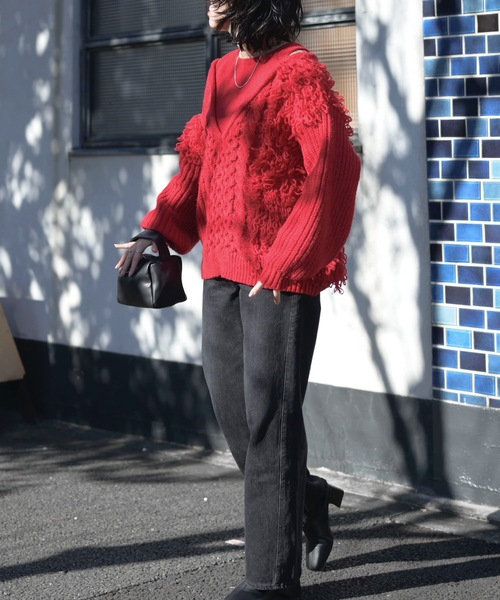 「＆HALF」 長袖ニット FREE ブラック レディース_画像3