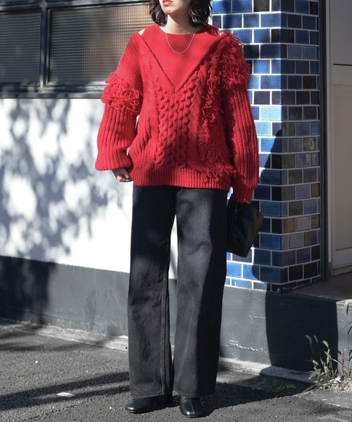 「＆HALF」 長袖ニット FREE ブラック レディース_画像4