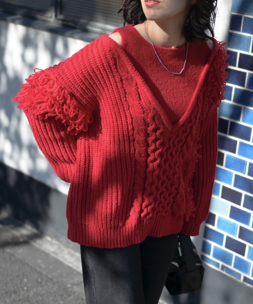 「＆HALF」 長袖ニット FREE ブラック レディース_画像6