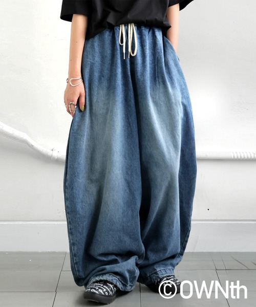 Washed Jeans Unisex バルーンパンツ ウォッシュド 取外し可能 バルーンパンツ パンツ レディース ボトムス ロング 送料無料
