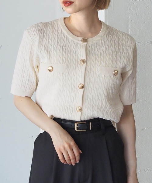 Tie.Me 半袖トップスカーディガン CREARE -LINO- カーディガン 半袖ニットトップス/カーディガン/カーデ