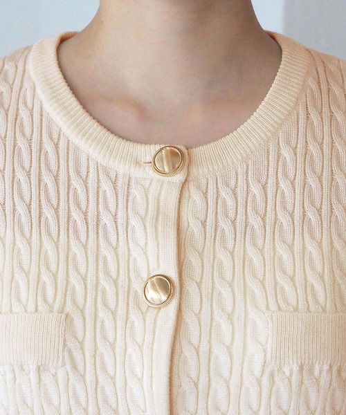 tiptop（ティップトップ） カーディガン 金釦半袖ケーブルカーディガン