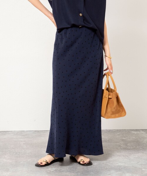 美品 DRESSTERIOR ドットフレアナロースカート ネイビー 34 DRESSTERIOR ドットナローフレアスカート ネイビー サイズ34