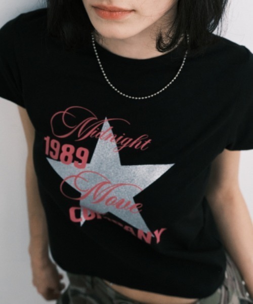 tシャツ A'GEM/9 × .kom 「MIDNIGHT MOVE/ミッドナイトムーブ」 STAR T-SHIRT/スター半袖Tシャツ レディース