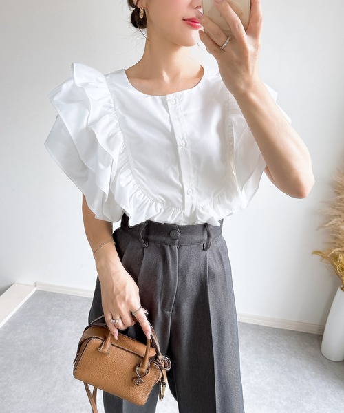 ブラウス シャツ ボリュームフリルスリーブブラウス「ZOZO限定商品」 レディース Fit more ブラウス シャツ ボリュームフリルスリーブブラウス