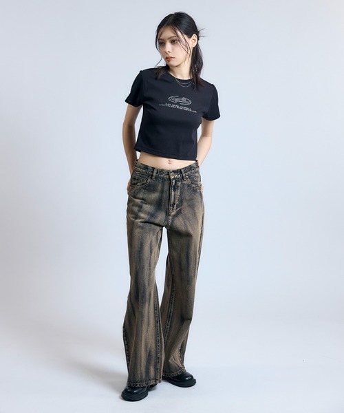aclent アクレント ラインストーンリブミニT Tシャツ 半袖 カットソー ラインストーンリブミニT｜ACLENT（アクレント）