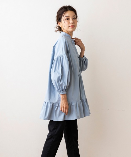 Sono ソーノ◎上質 七分袖ブラウス(M)チェック刺繍 ボリューム袖 