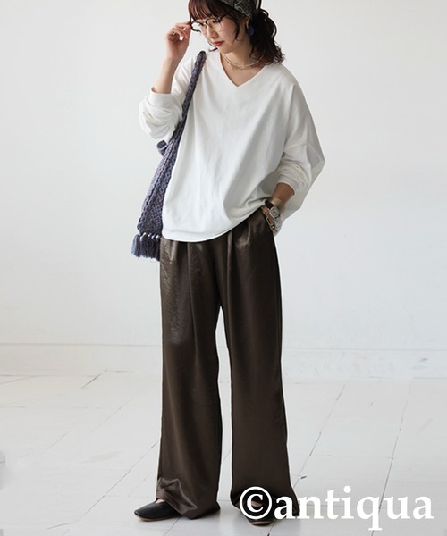 antiqua（アンティカ） tシャツ コーデセット バスクトップス サテン