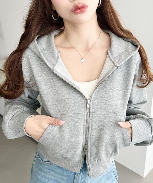 moment+ パーカー ダブルジップショートパーカー レディース