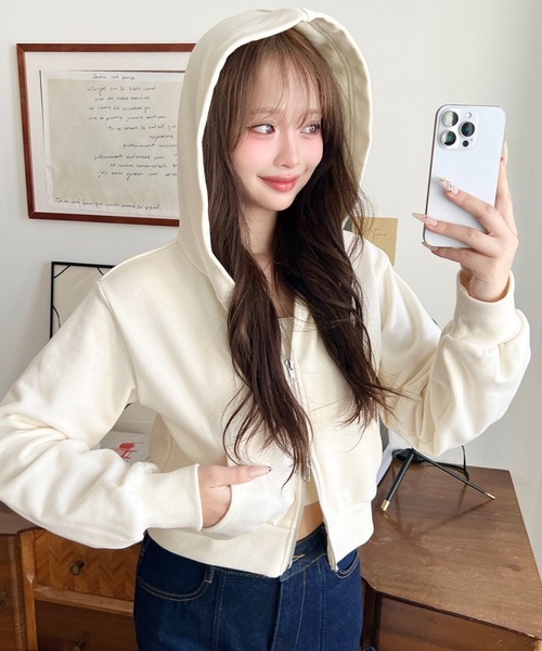 moment+ パーカー ダブルジップショートパーカー レディース