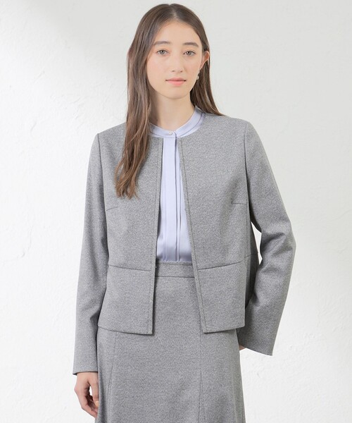 極美品・定価約4.3万 AMACA ウールストレッチ ノーカラージャケット 38 AMACA（アマカ） ジャケット ノーカラージャケット シャークストレッチ